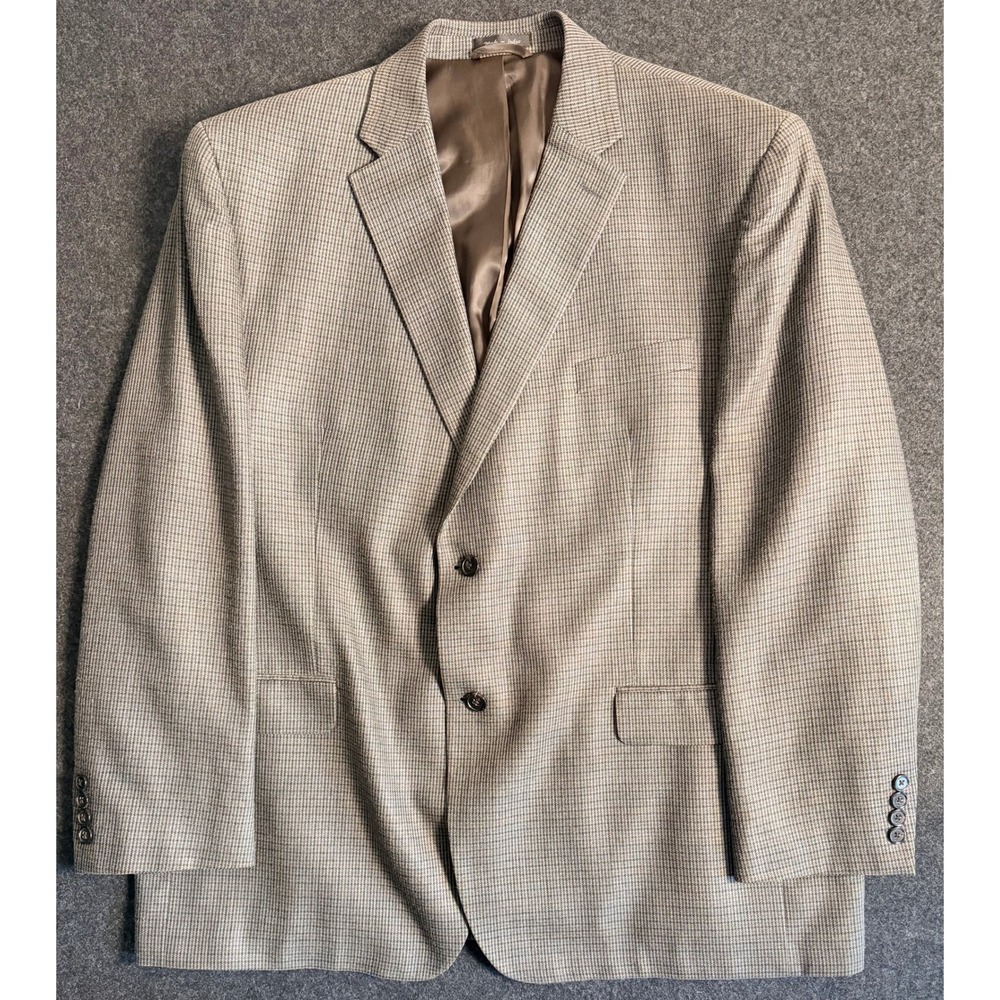 Lauren Ralph Lauren Silk Wool Blazer 46R Brown Houndstooth Sport Coat Mens